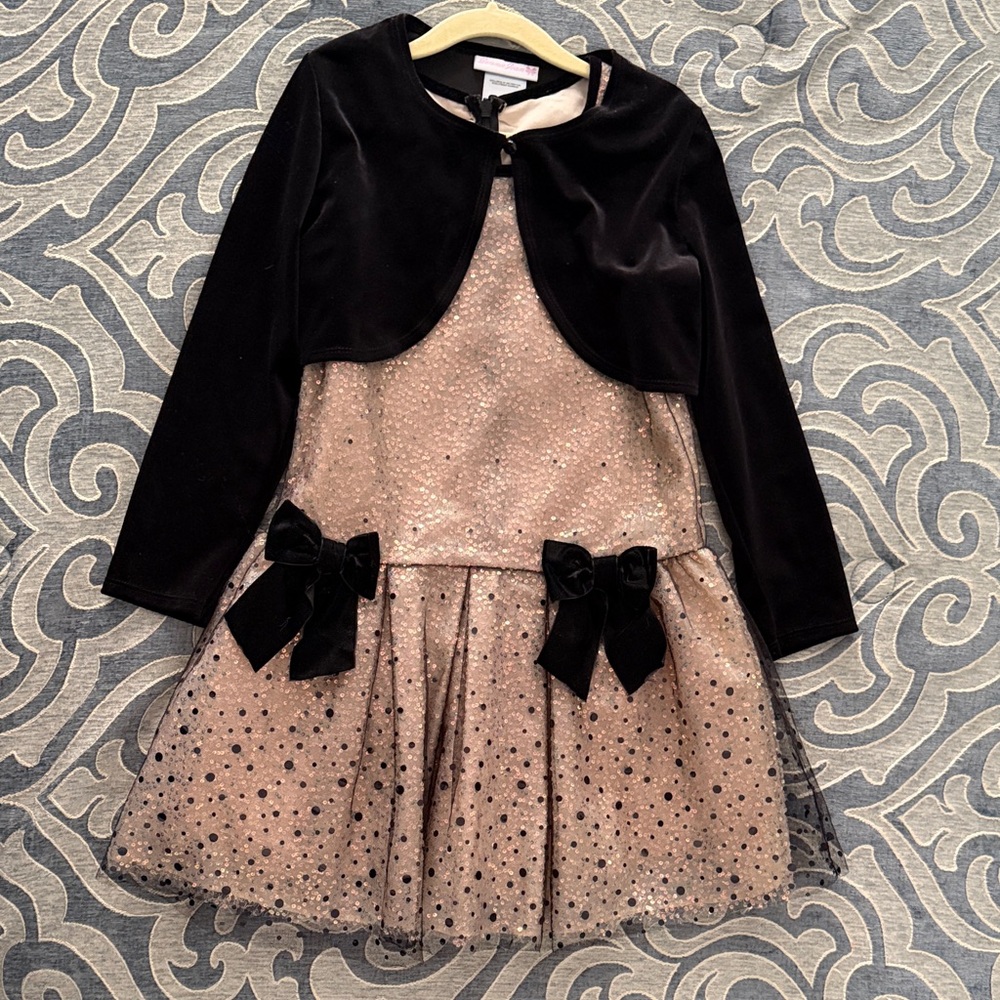 Bonnie Jean Black and Gold Formal Kids Dress